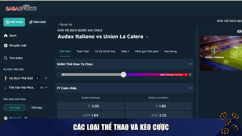 Các loại thể thao và kèo cược